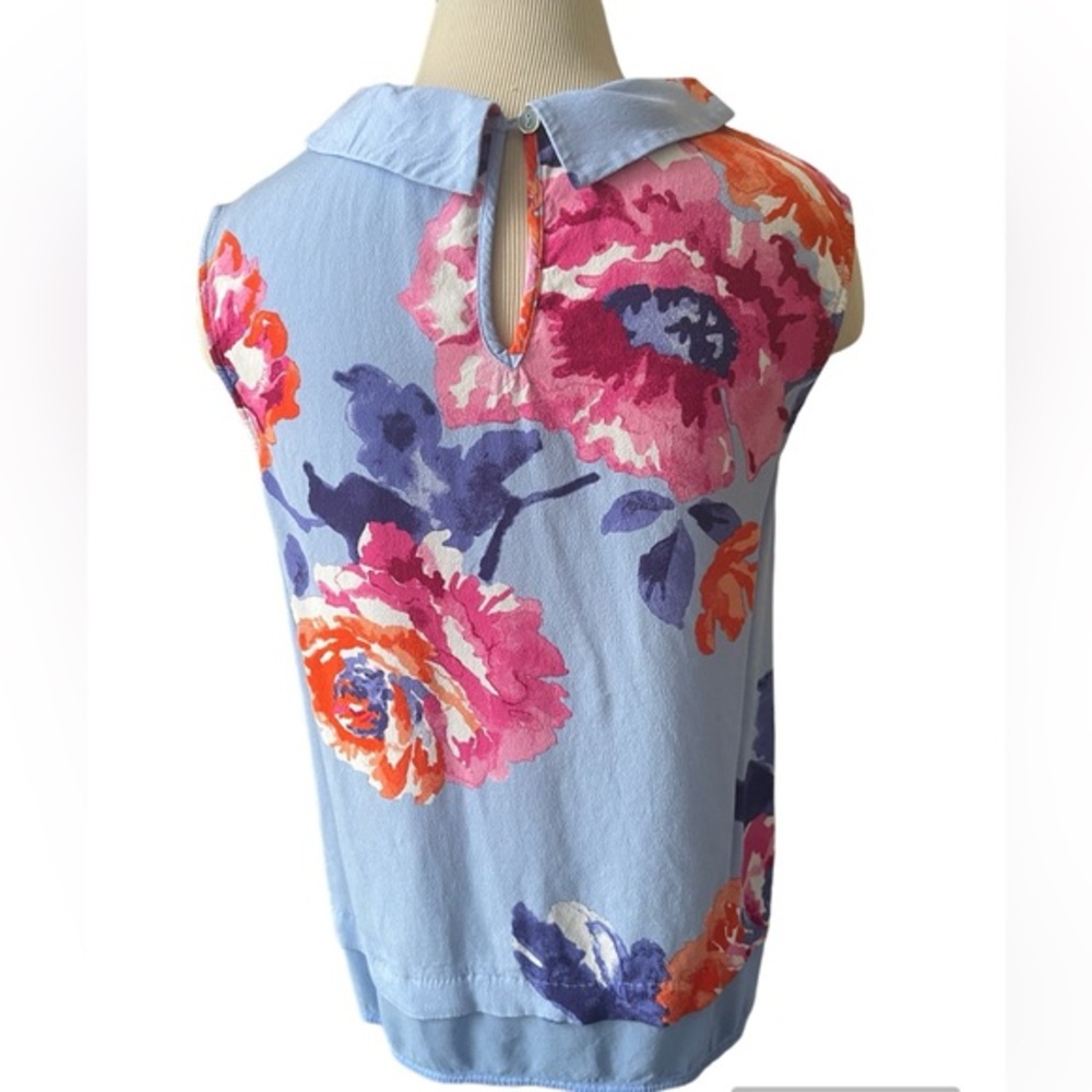 JOULES Floral Feminine Sleeveless Top Light Blue Pink Collar Spring Size 10 - Picture 2 of 10